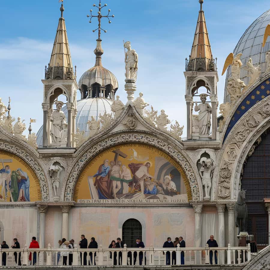 Fasada Katedry Notre Dame z dwoma strzelistymi wieżami i rozetą witrażową